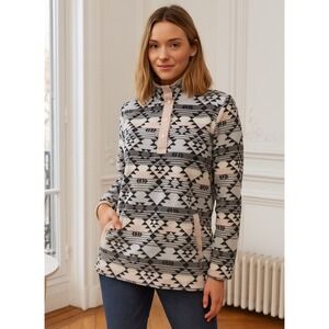 Duluth Trading Co Womens Sz Small Pullover Fleece Aztec Print Snap Neck Pockets